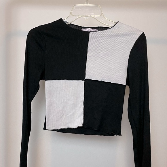 Blue Blush Cropped Patchwork Ribbed Top, Size Small - Picture 1 of 3